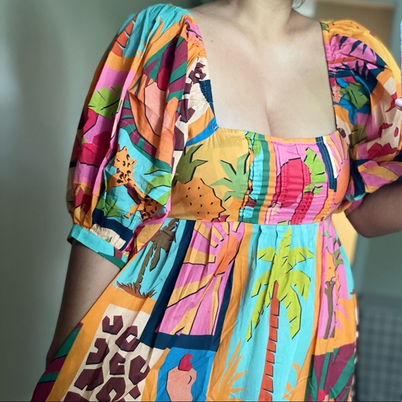 FARM RIO Tropical collage midi dress multicolor Small - Picture 8 of 16